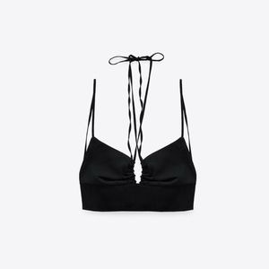 ZARA Linen Blend Cropped Top Bralette in Black